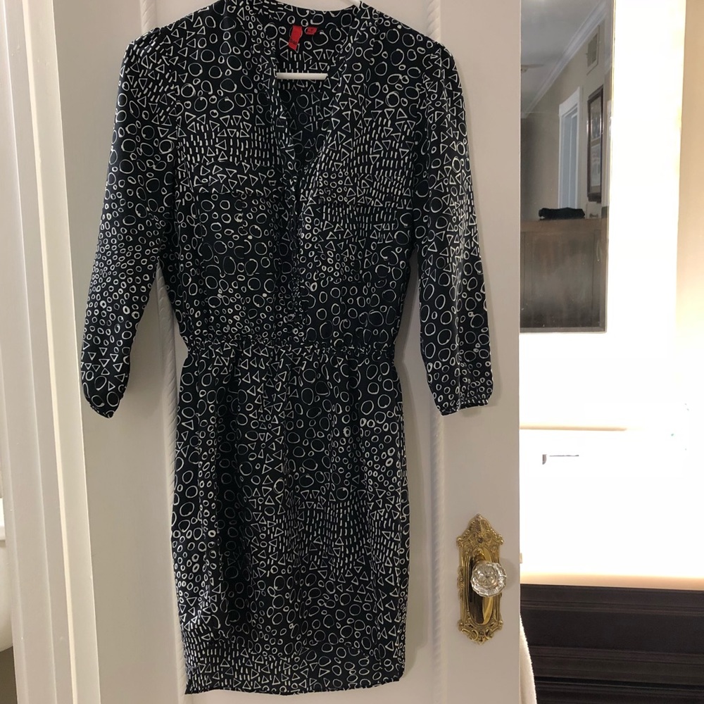 Navy Dress, cinched waist buttons to belly button